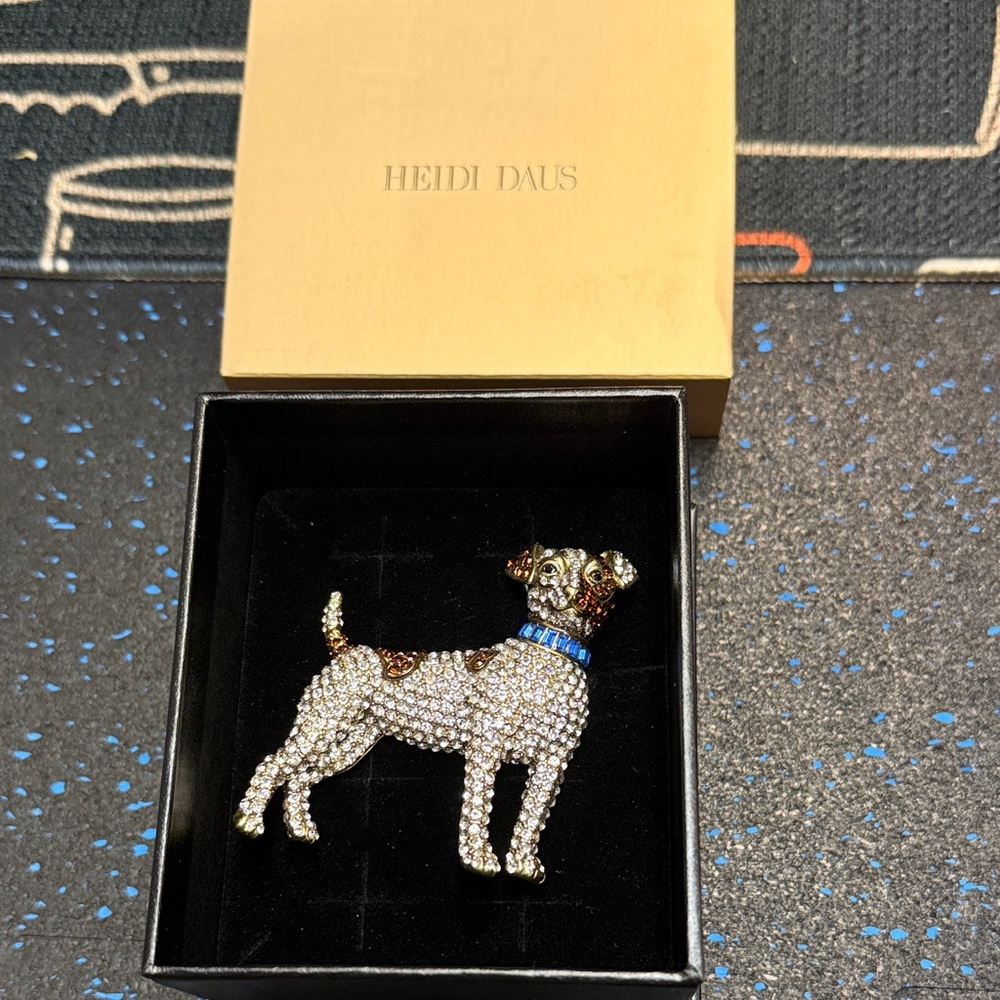 Heidi Daus Sparkling Dog Brooch with Blue Collar